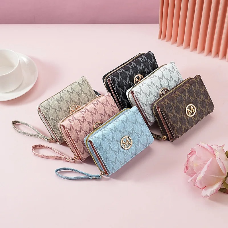Women Bags Rack - Dreifach-Reißverschluss-Geldbörse mit Buchstabenmuster, stilvolle mehrfarbige Kartenhalter