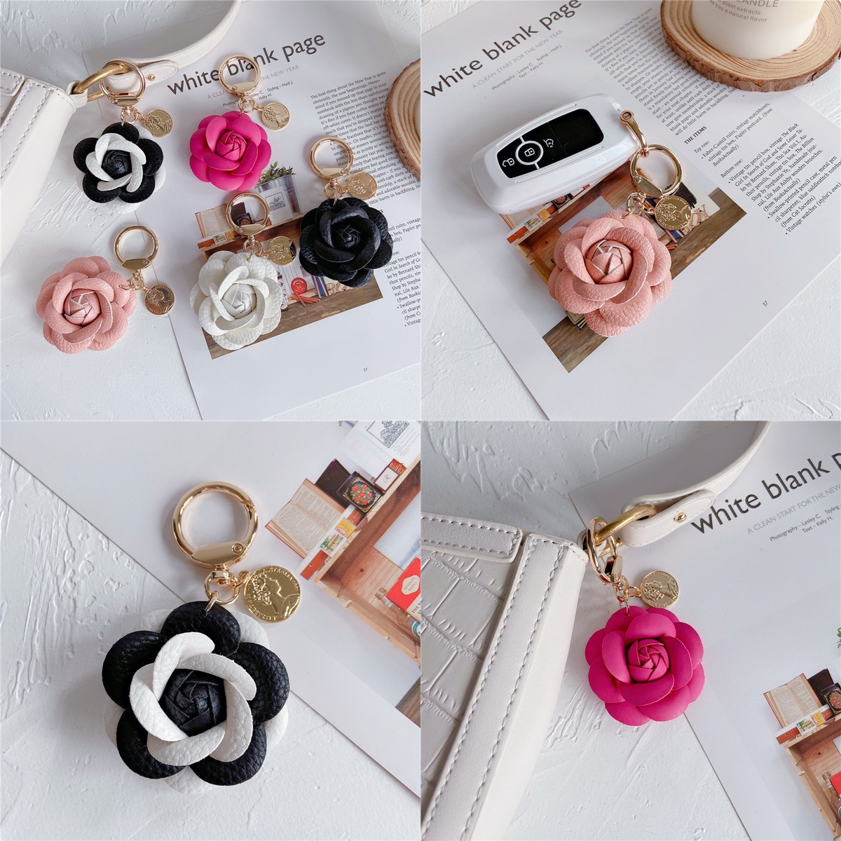 Women Bags Chanel - Charm-Schlüsselanhänger für Chanel – Leder-Kamelie-Autoschlüsselring, Niedlicher