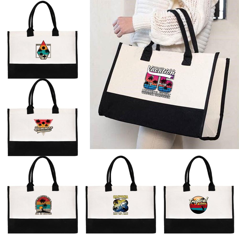 Women Bags Jute - Strandtasche, elegante Damen-Jute-Handtasche, Damen-Urlaubstasche, lässige Strandtasche,