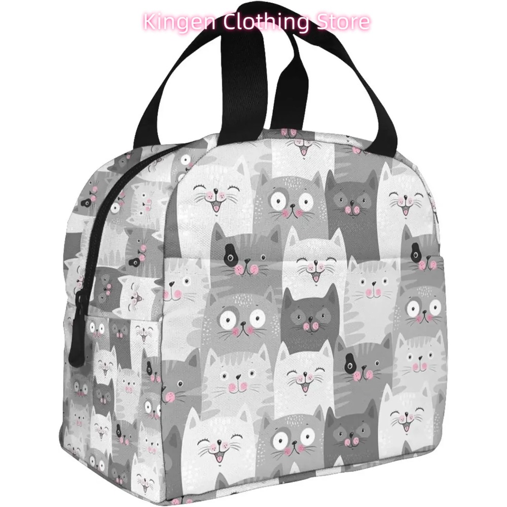 Women Bags Grey - Graue Katzen-Lunch-Tasche, isolierte Lunchbox, wiederverwendbare Kühltasche,