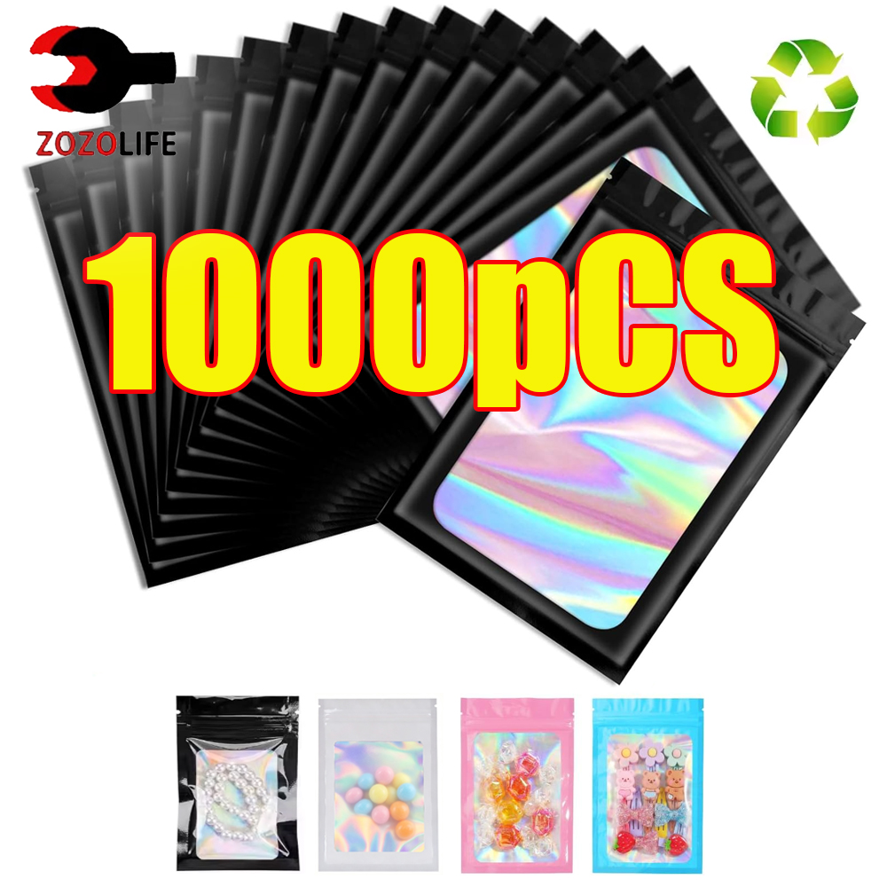 Women Bags Under 500 - 10-1000 Stück Holografische Ziplock-Beutel Schwarze Plastik-Laser-Irisierende