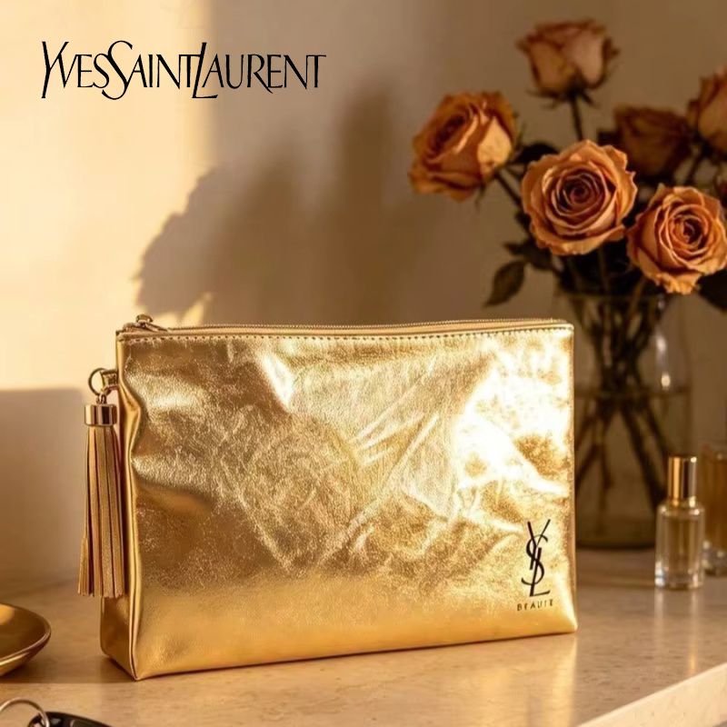 Women Bags Golden - YSL Goldene Kosmetiktasche, Tragbare Wasserdichte Multifunktionale