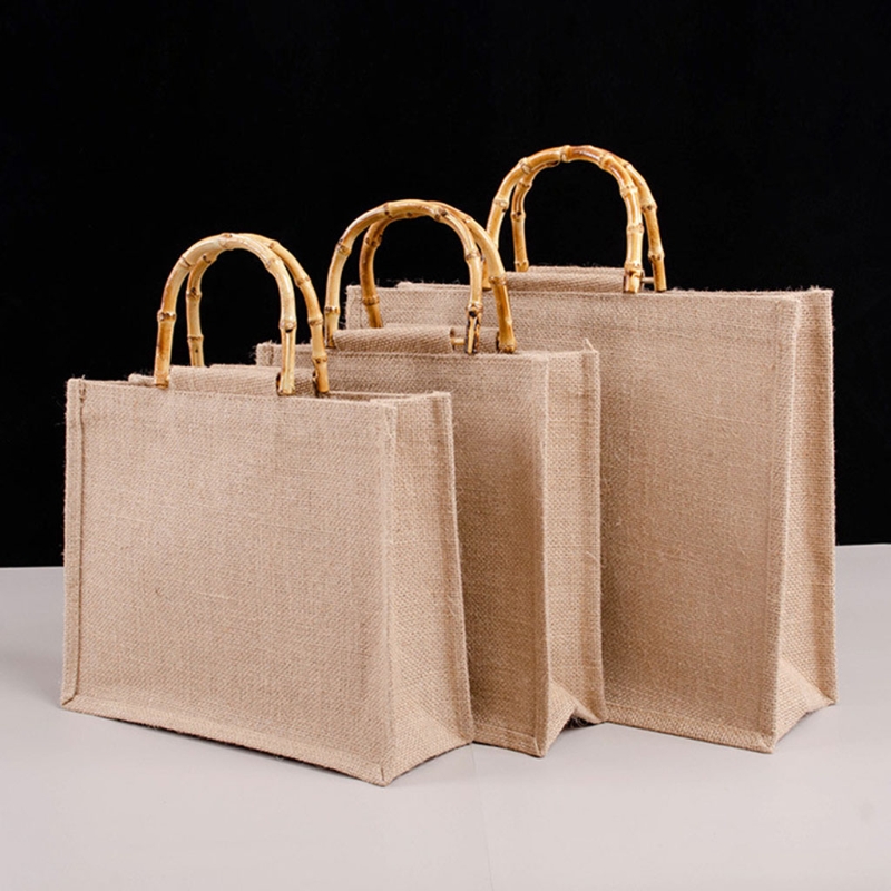 Women Bags Jute - Tragbare Sackleinen Jute Einkaufstasche Handtasche Bambus