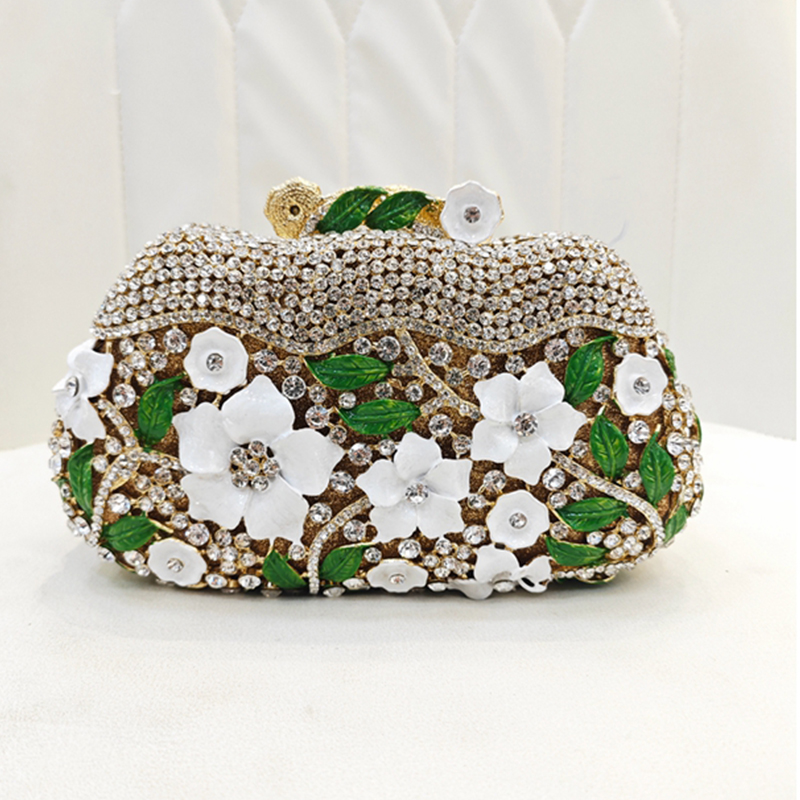 Goldene Metall-Blumen-Diamant- – Women Bags Golden Bewertung und Preis